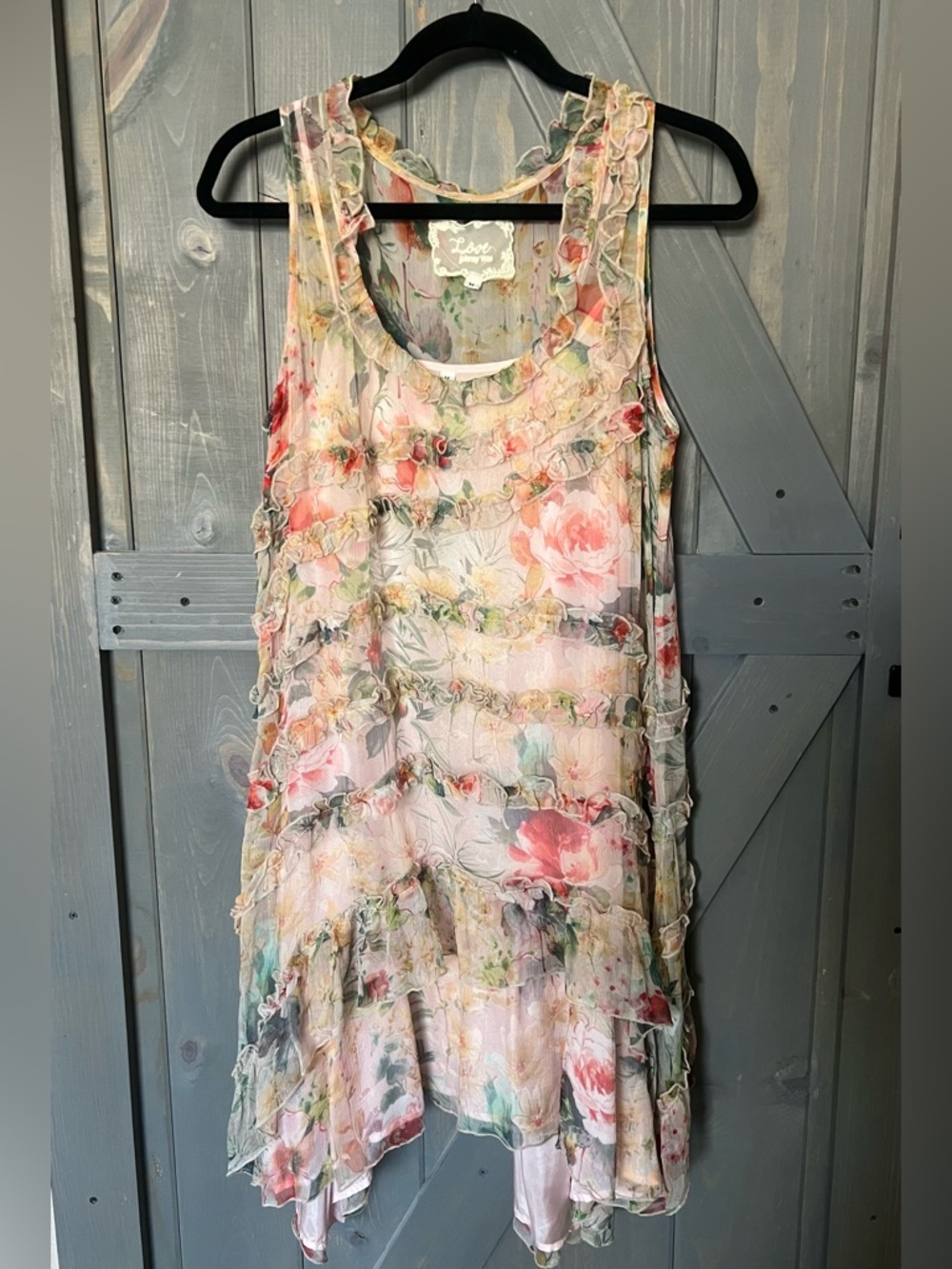 Johnny Was 4 Love and Liberty Silk Ruffle Sleeveless Dress Sz M